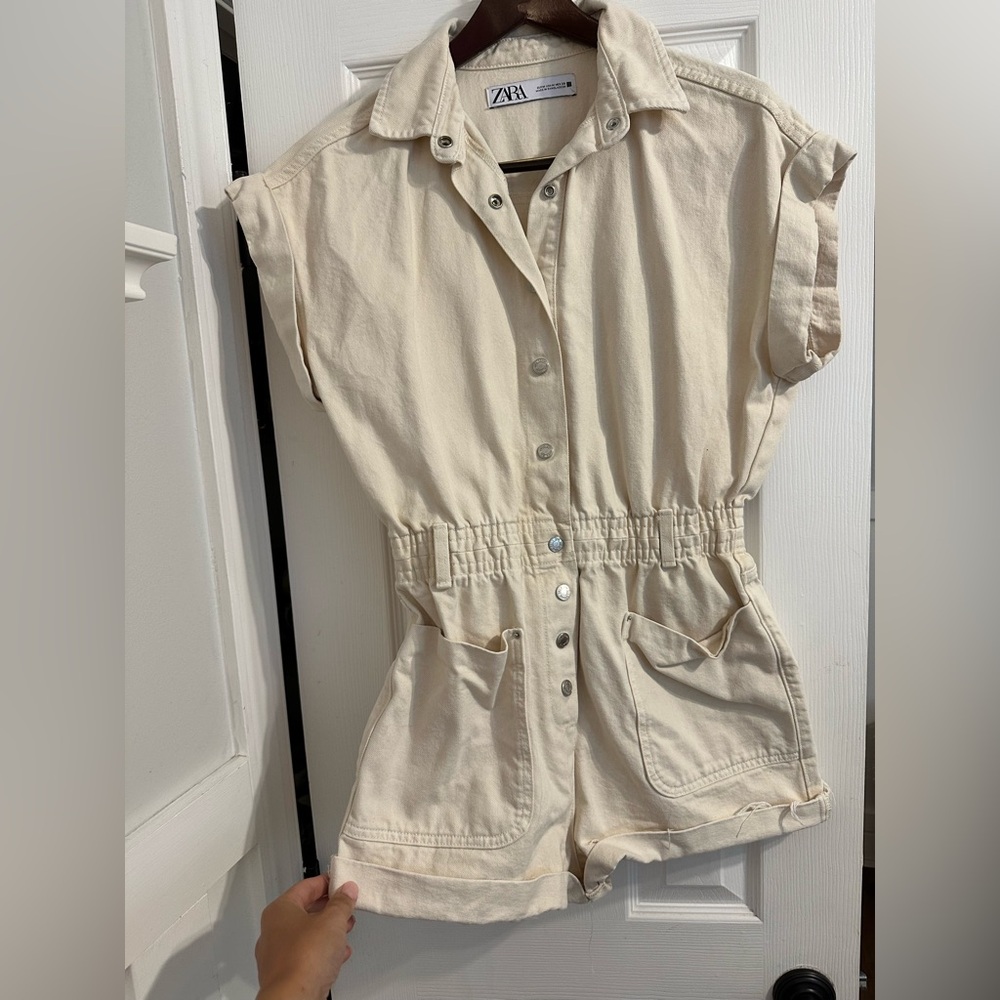 Zara Beige Denim Romper